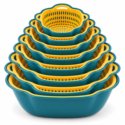 Dropfiltershop 8-piece colander set with stackable PP plastic drain baskets