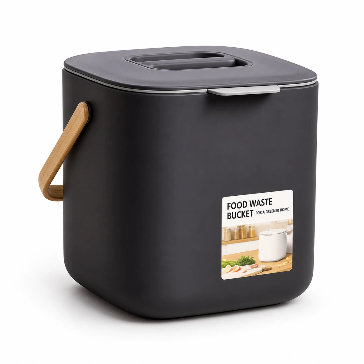 Dropfiltershop black countertop compost bin with lid, PP plastic body and carrying handle