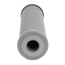 A cylindrical replacement filter cartridge with a gray pleated mesh body and a white plastic end cap, shown on a plain white background.